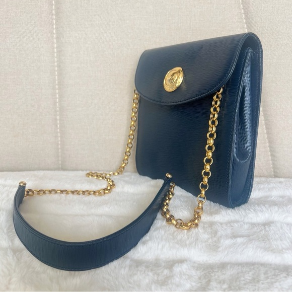 VINTAGE CHLOE Navy Blue Epi Leather Gold Chain Small Crossbody / Clutch - Picture 5 of 16